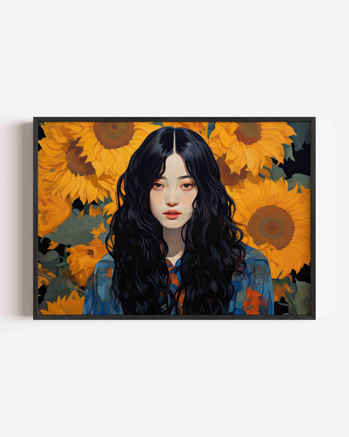 Vrouw met zonnebloemen – hedendaagse illustratie poster in landscape formaat