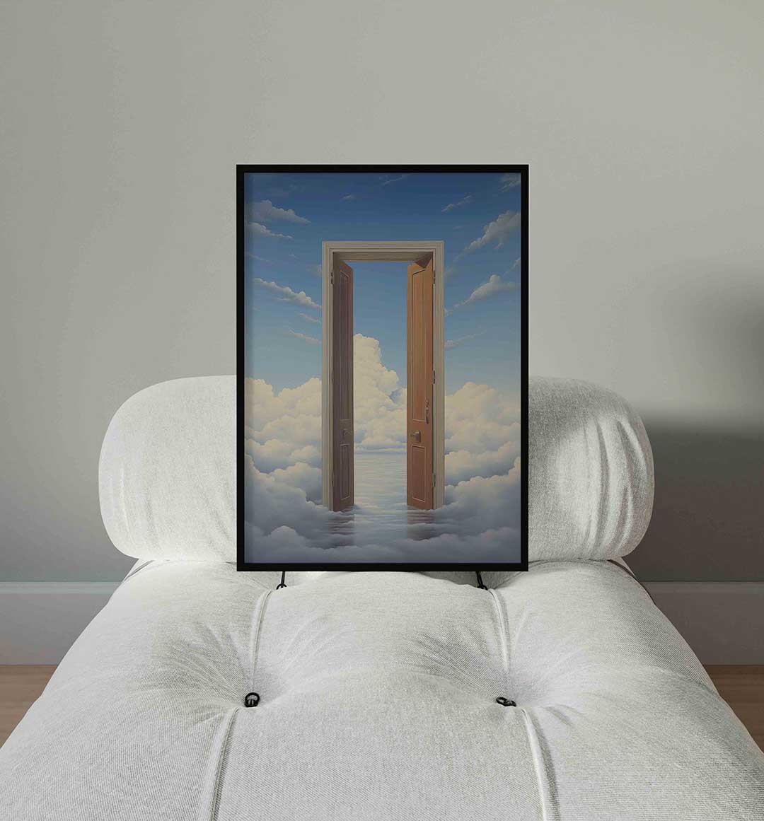 Deur naar wolken – staande surrealistische wanddecoratie van WallArtistic
