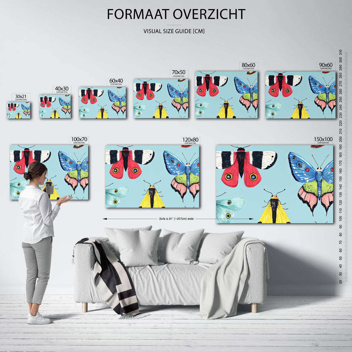 Gekleurde vlinders – liggende muurposter met dierenthema