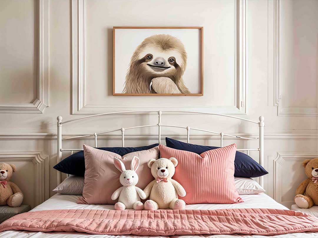 Luiaard glimlach – kids poster in liggend formaat