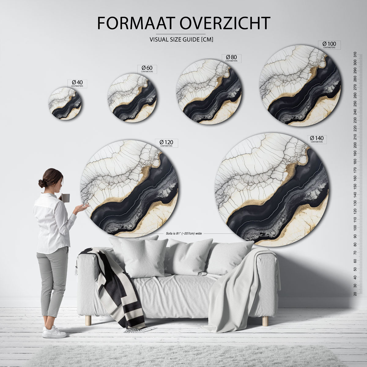 Abstracte lijnen – ronde muurcirkel met kleurrijke illustratie