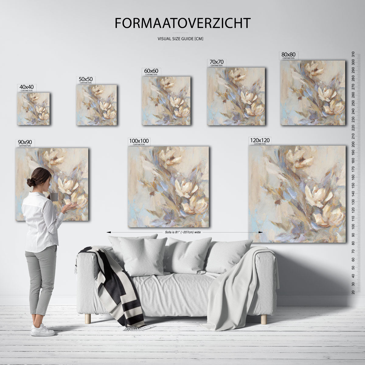 Bloemen in zachte tinten – vierkante muurposter met zachte abstracte vormen