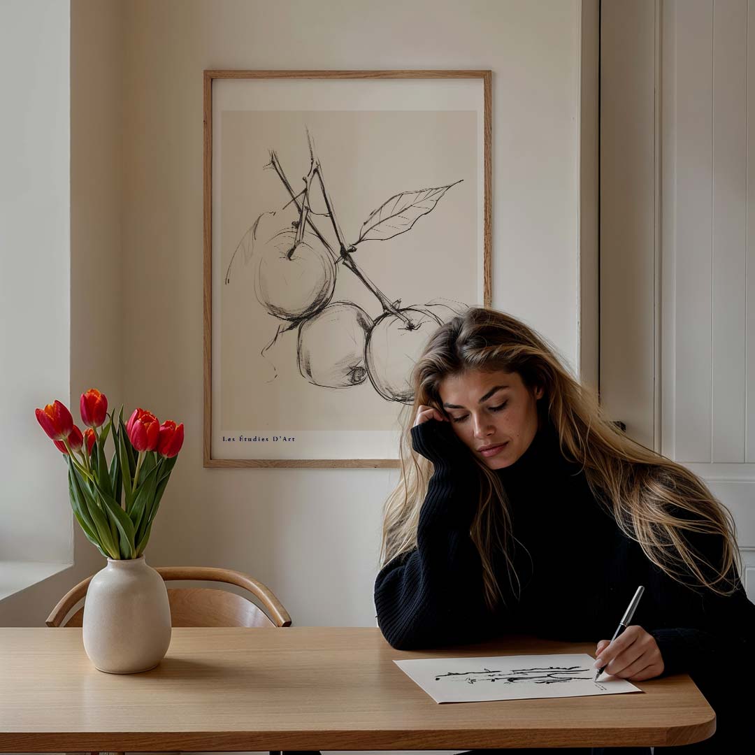 Elegante schets van appels – staande muurposter met botanische uitstraling