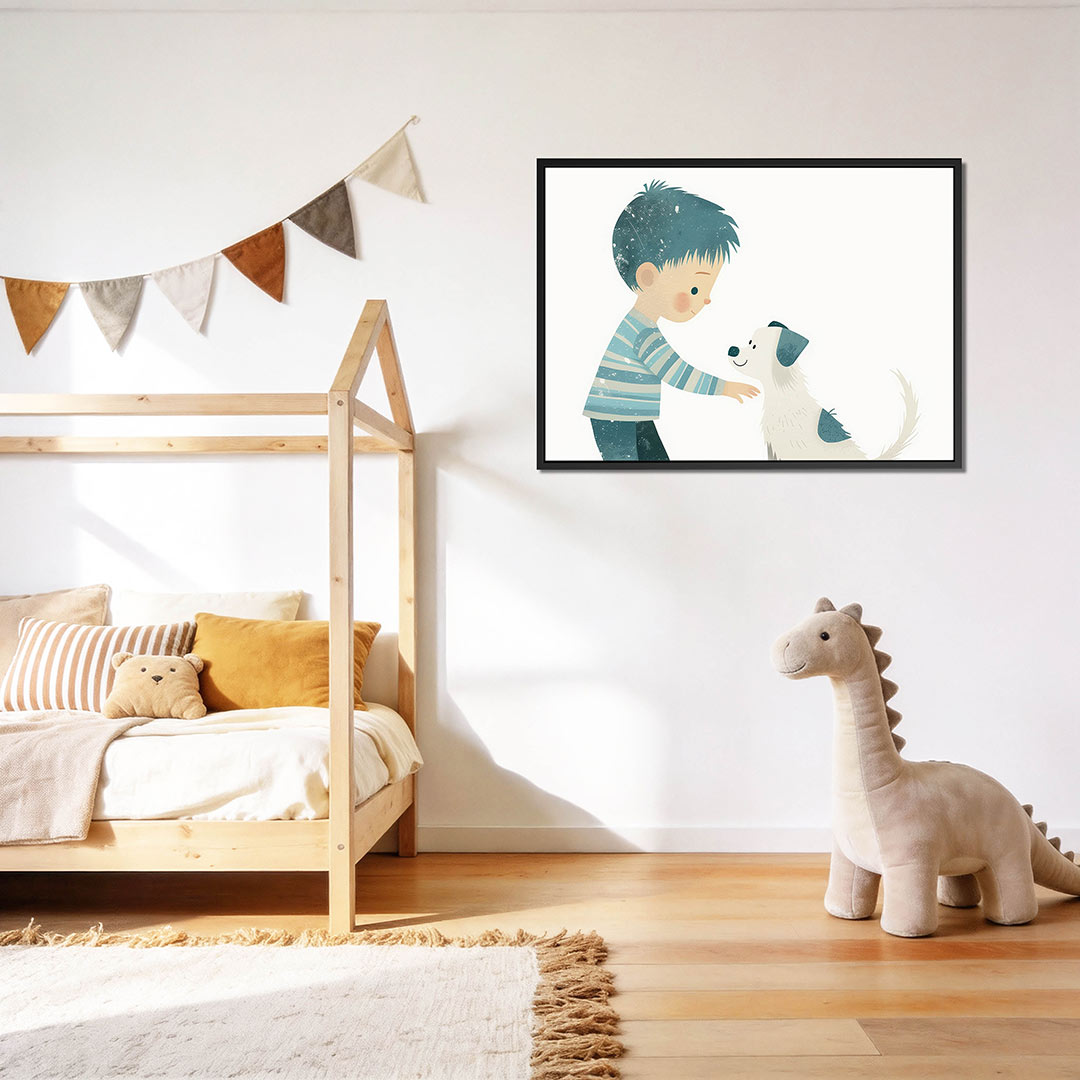 Kind met hond – op canvas, dibond of plexiglas