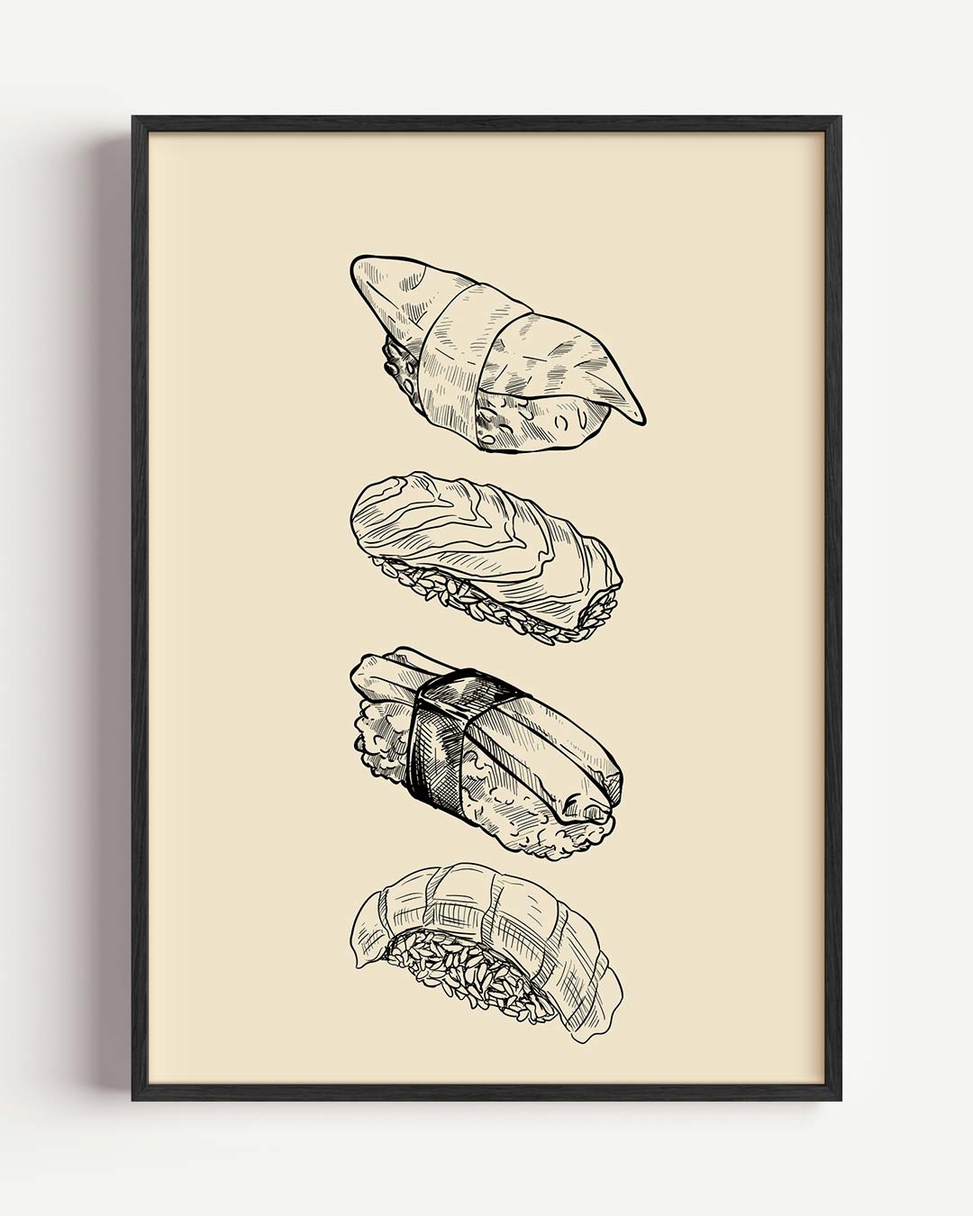Sierlijke Sushi Illustratie – keuken portret poster als wanddecoratie