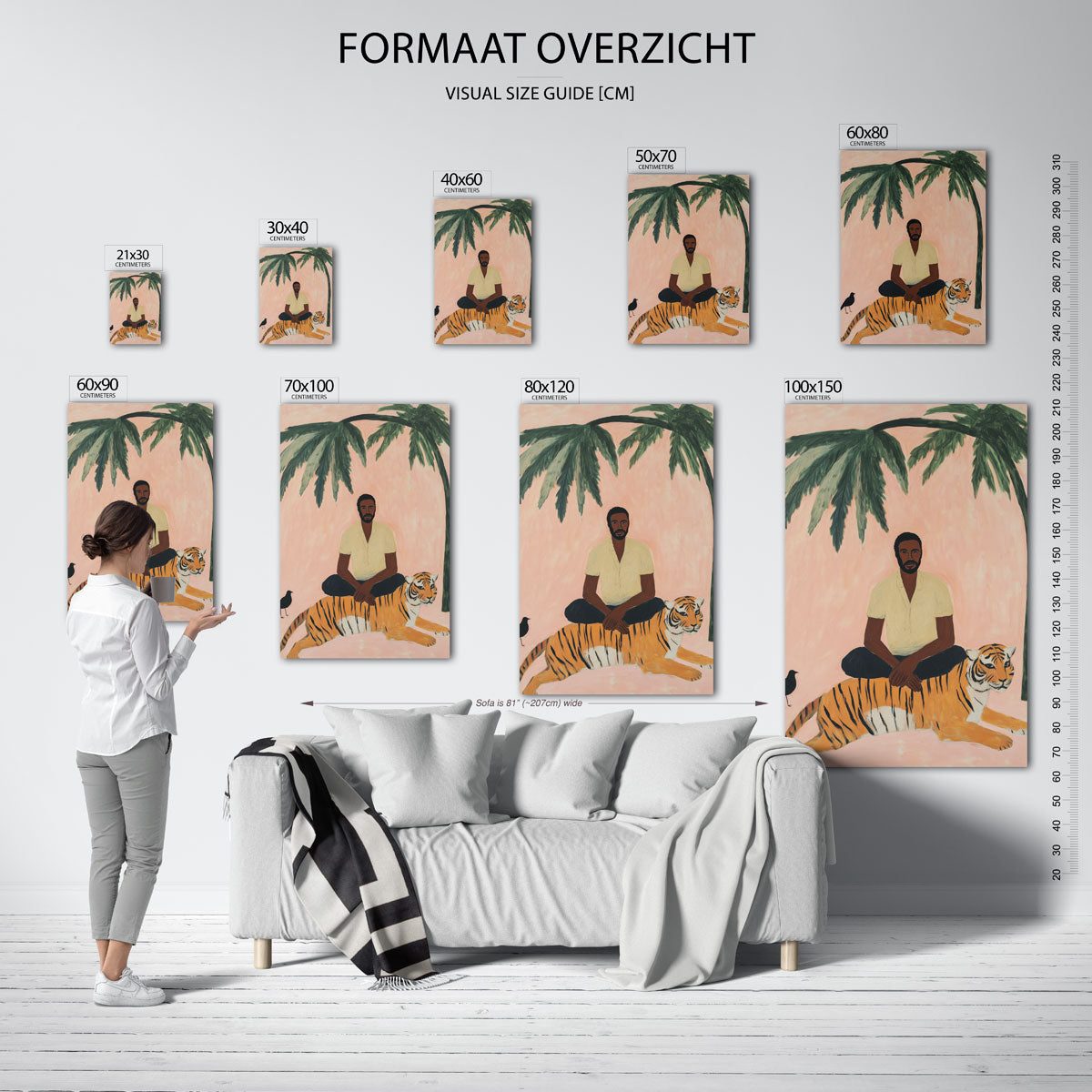 Man met tijger en palm – staande muurposter met jungle thema