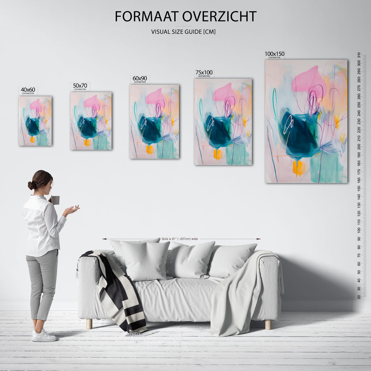 Vloeiende kleurencompositie – staand wanddecoratie kunstwerk