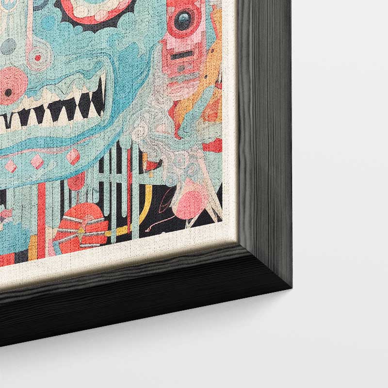 Kleurrijke Chaos – kunstwerk met zwarte baklijst