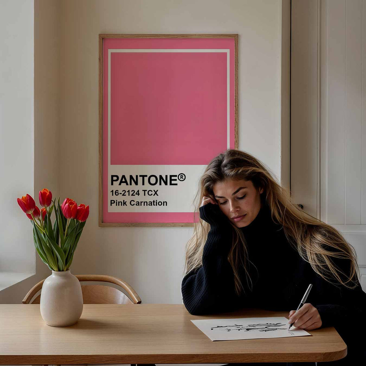 Pantone Pink Carnation – Popart poster als moderne urban wanddecoratie