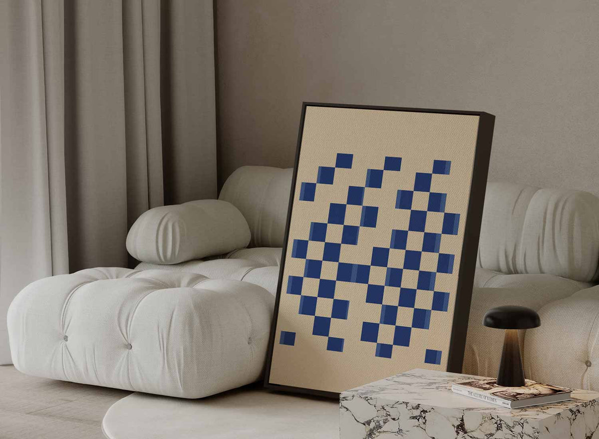 Ritmisch Blauwe Vlakken – portret kunstwerk als wanddecoratie, afbeelding 13