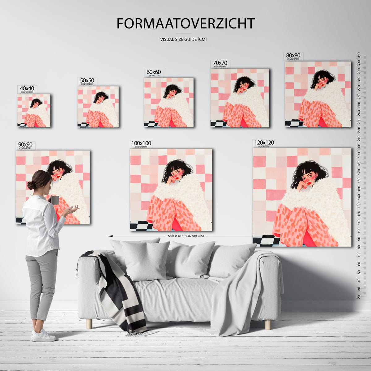 Vrouw met bontjas – vierkante muurposter voor een modern interieur