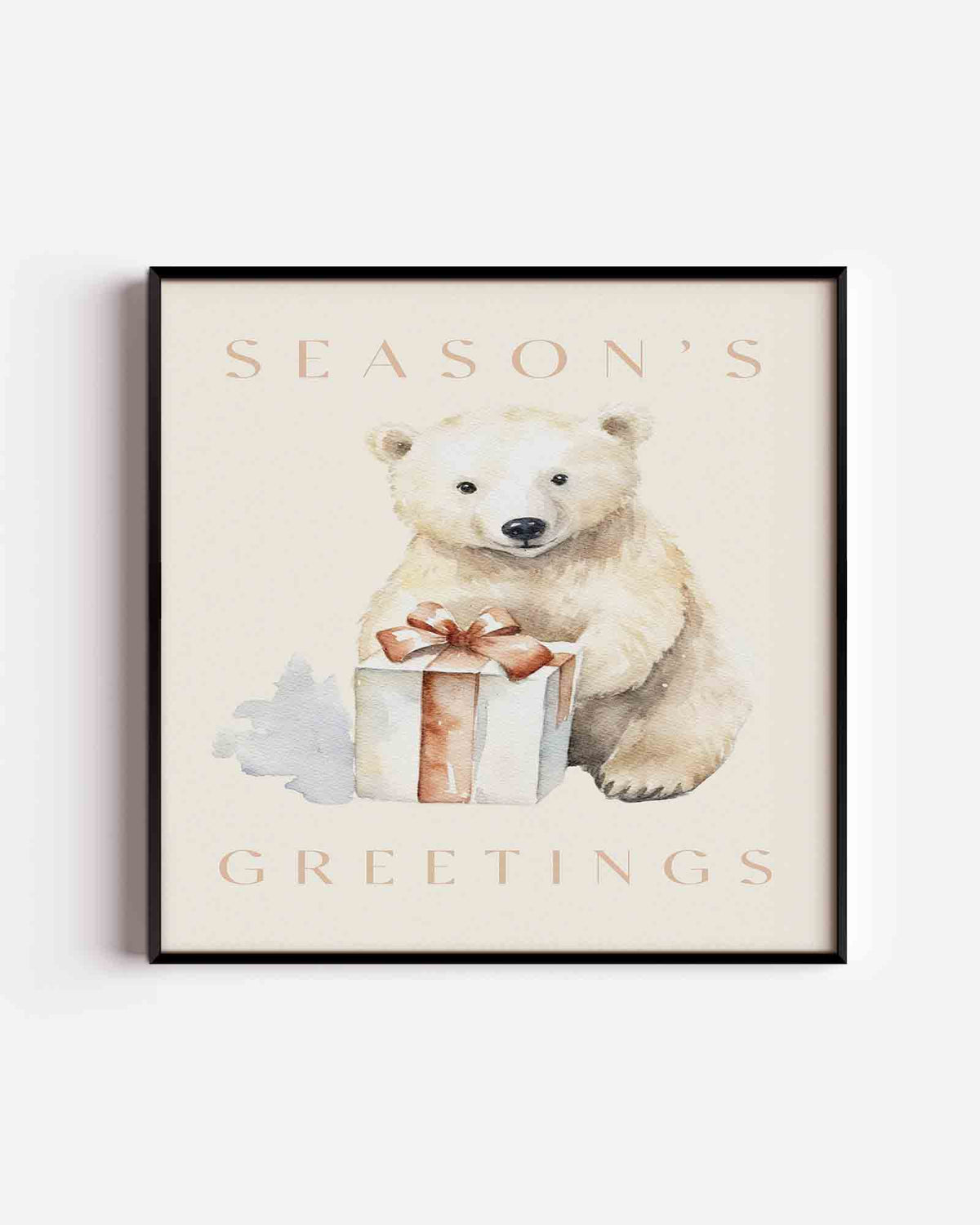 Ijsbeer met cadeau – kerst vierkante poster als wanddecoratie