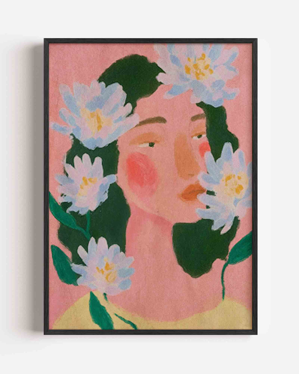 Bloemen en gezicht – pastel portret poster als wanddecoratie