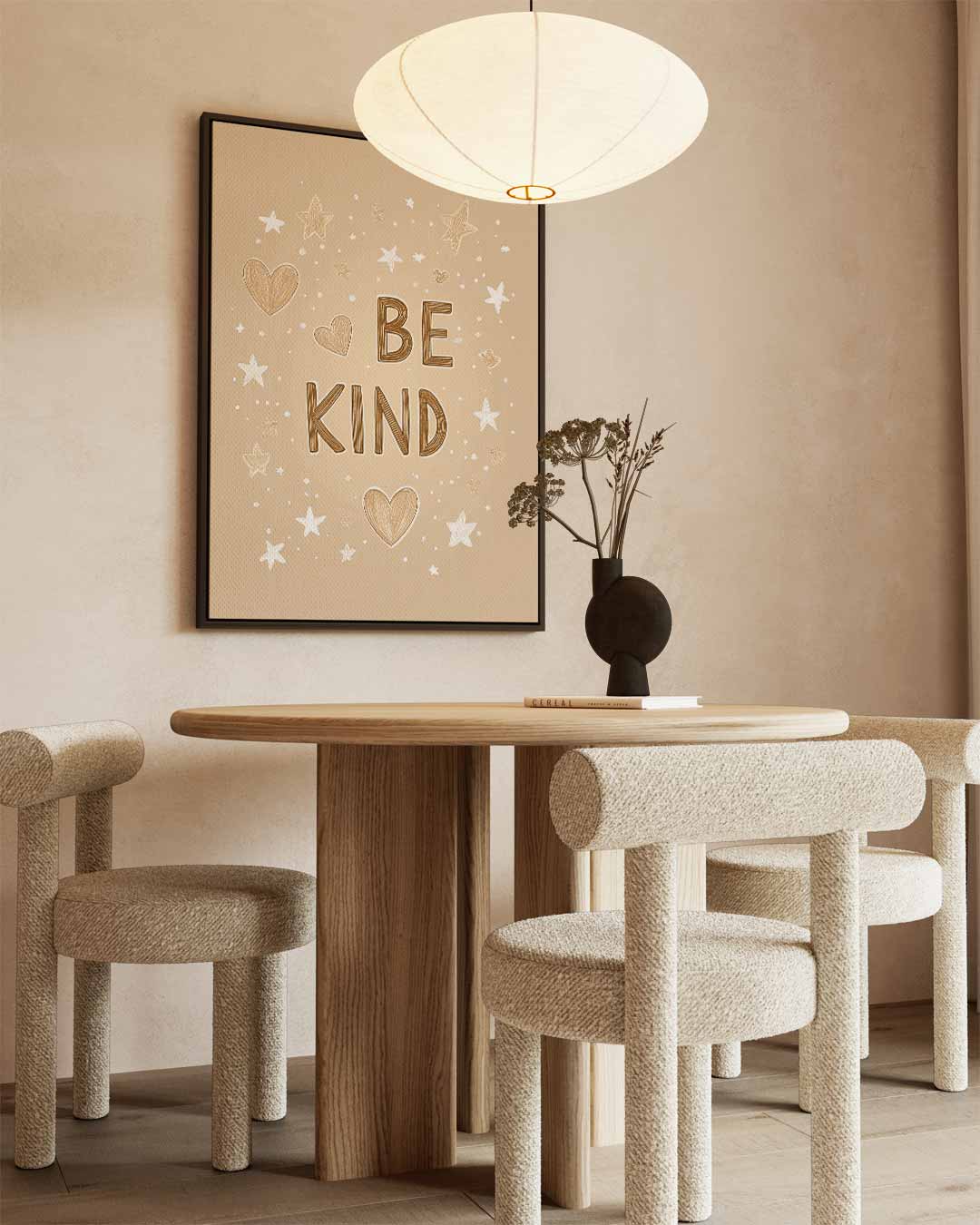 Be Kind Poster – kunstwerk met zwarte baklijst