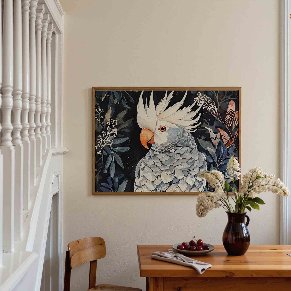 Papegaai met bladeren – dieren poster in liggend formaat