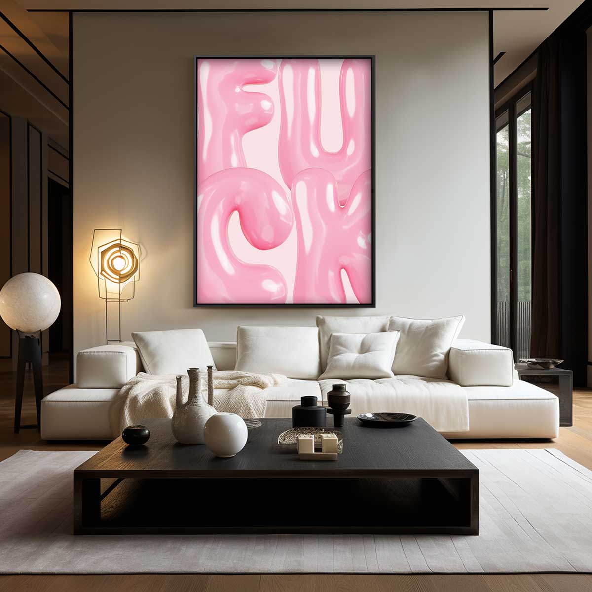 Speelse Roze Bubbelletters – canvas wanddecoratie in portret formaat