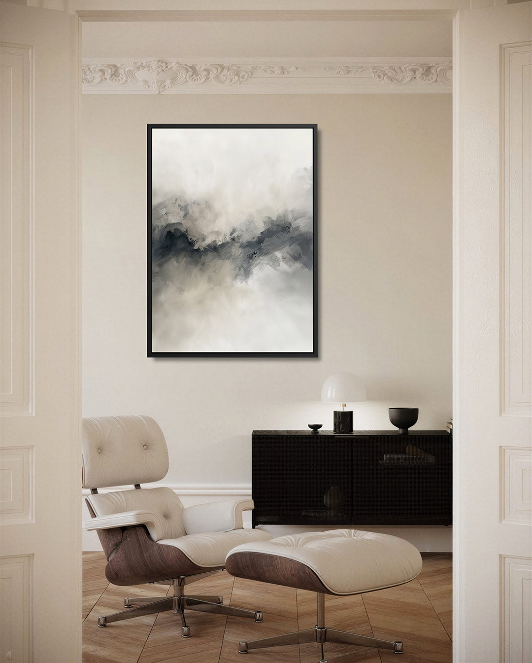Vloeiende grijstinten – staand wanddecoratie kunstwerk