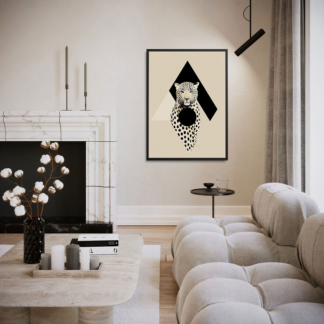 Geometrische luipaard – moderne staande wandkunst