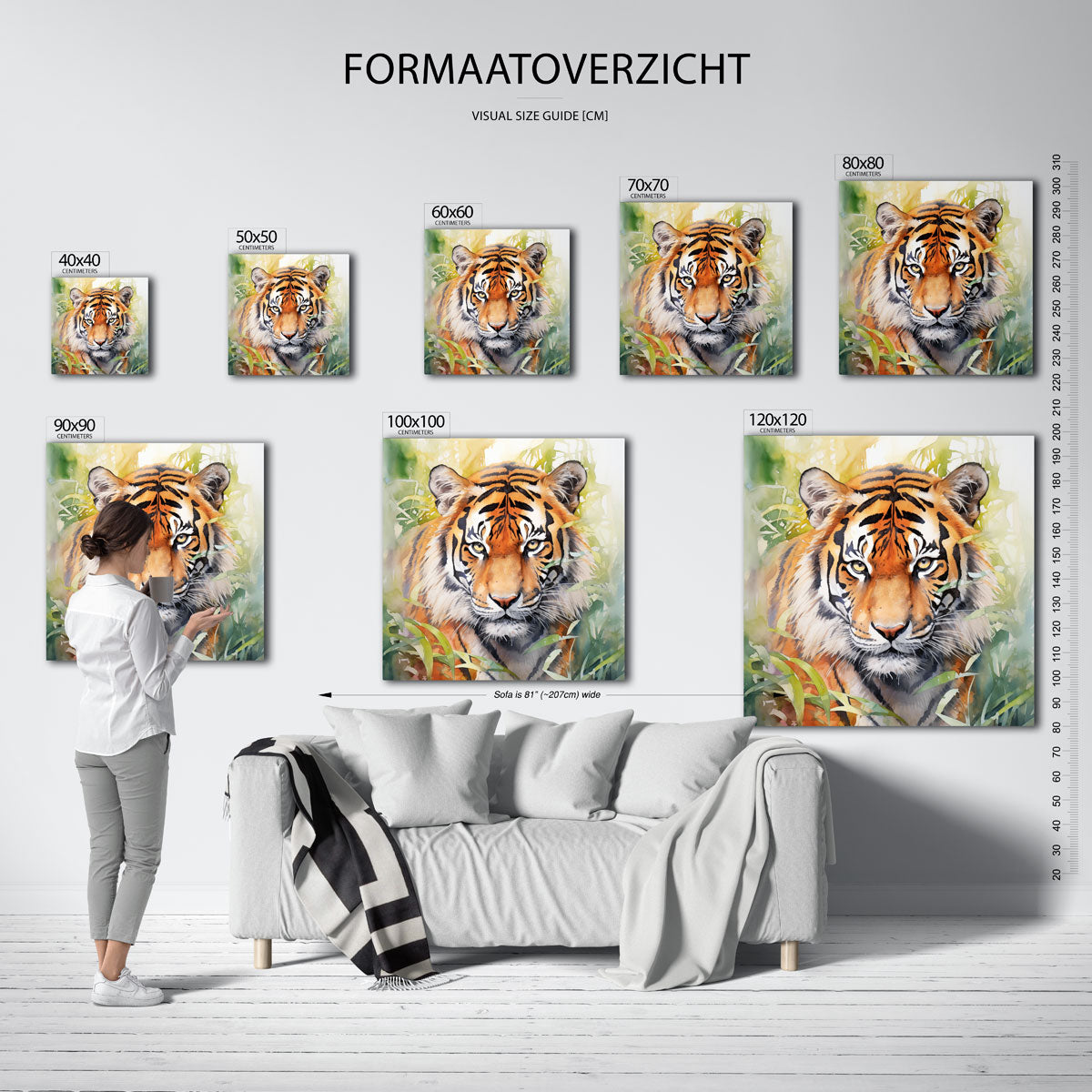 Tijger in jungle – vierkante jungle wanddecoratie van WallArtistic