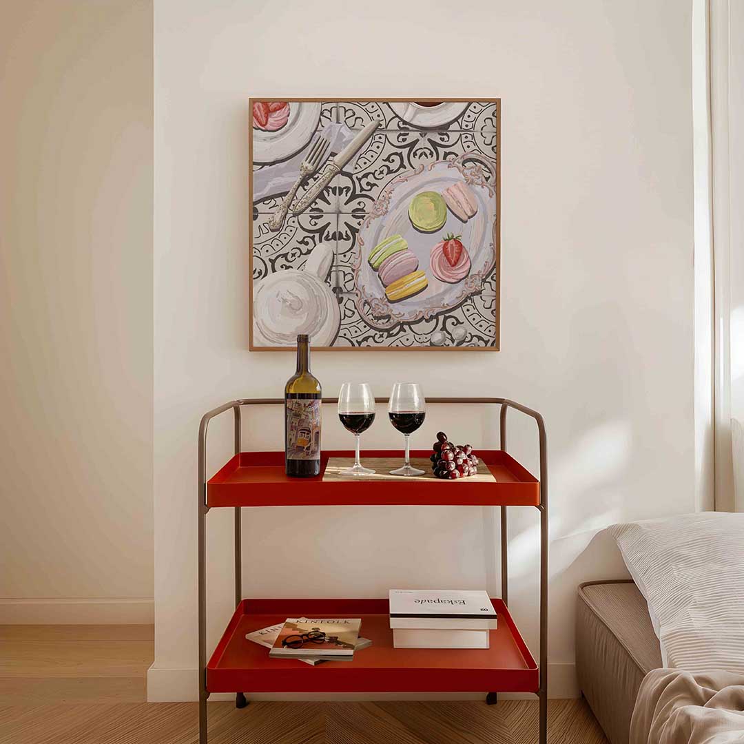 Macarons en aardbei – vierkante keuken wanddecoratie van WallArtistic