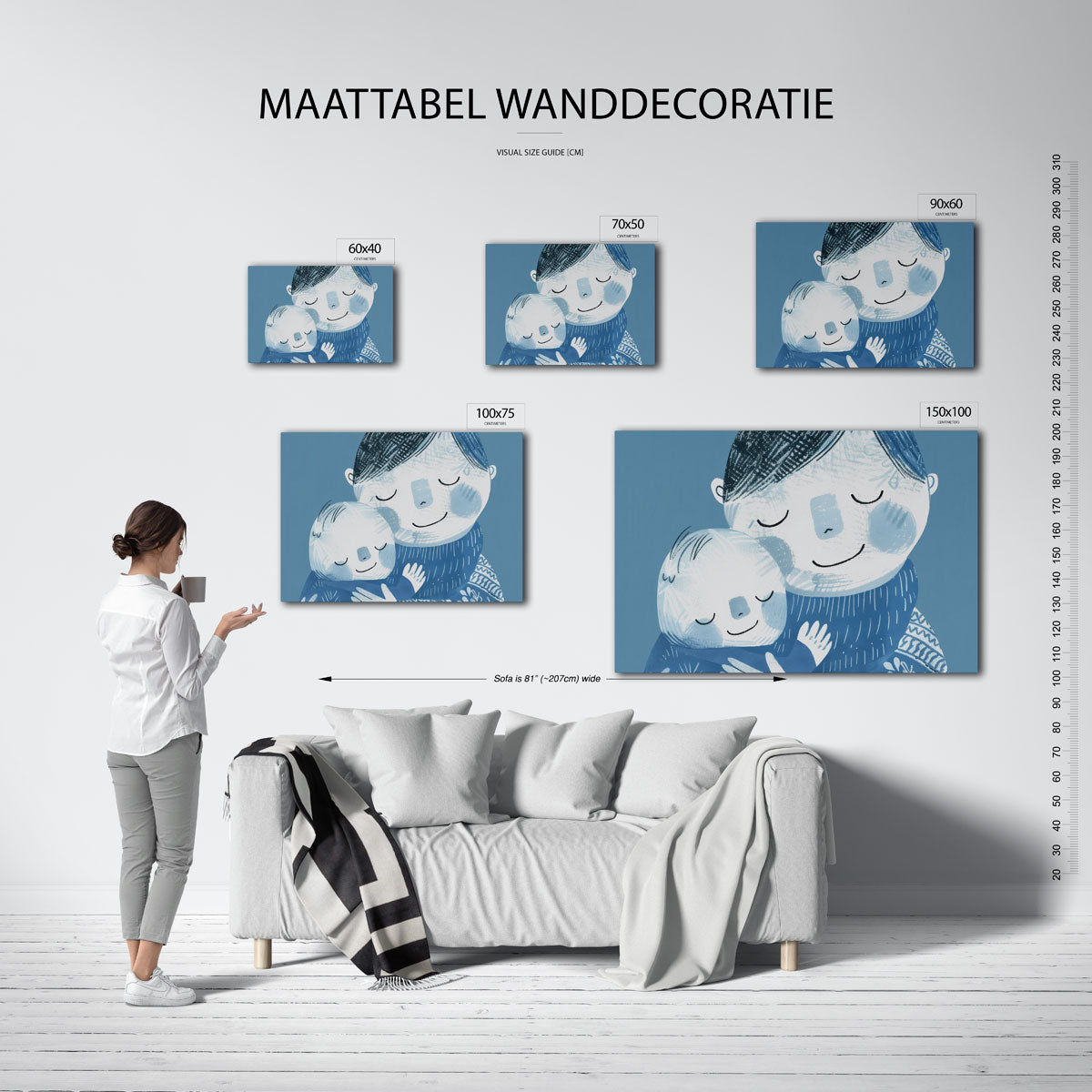 Knuffelende figuren – moderne liggende wanddecoratie