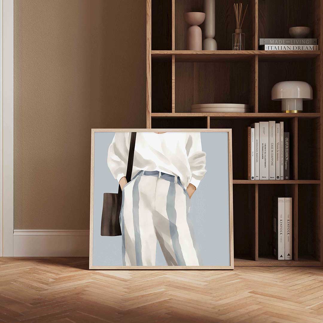 Gestreepte broek en tas – portret poster in vierkant formaat