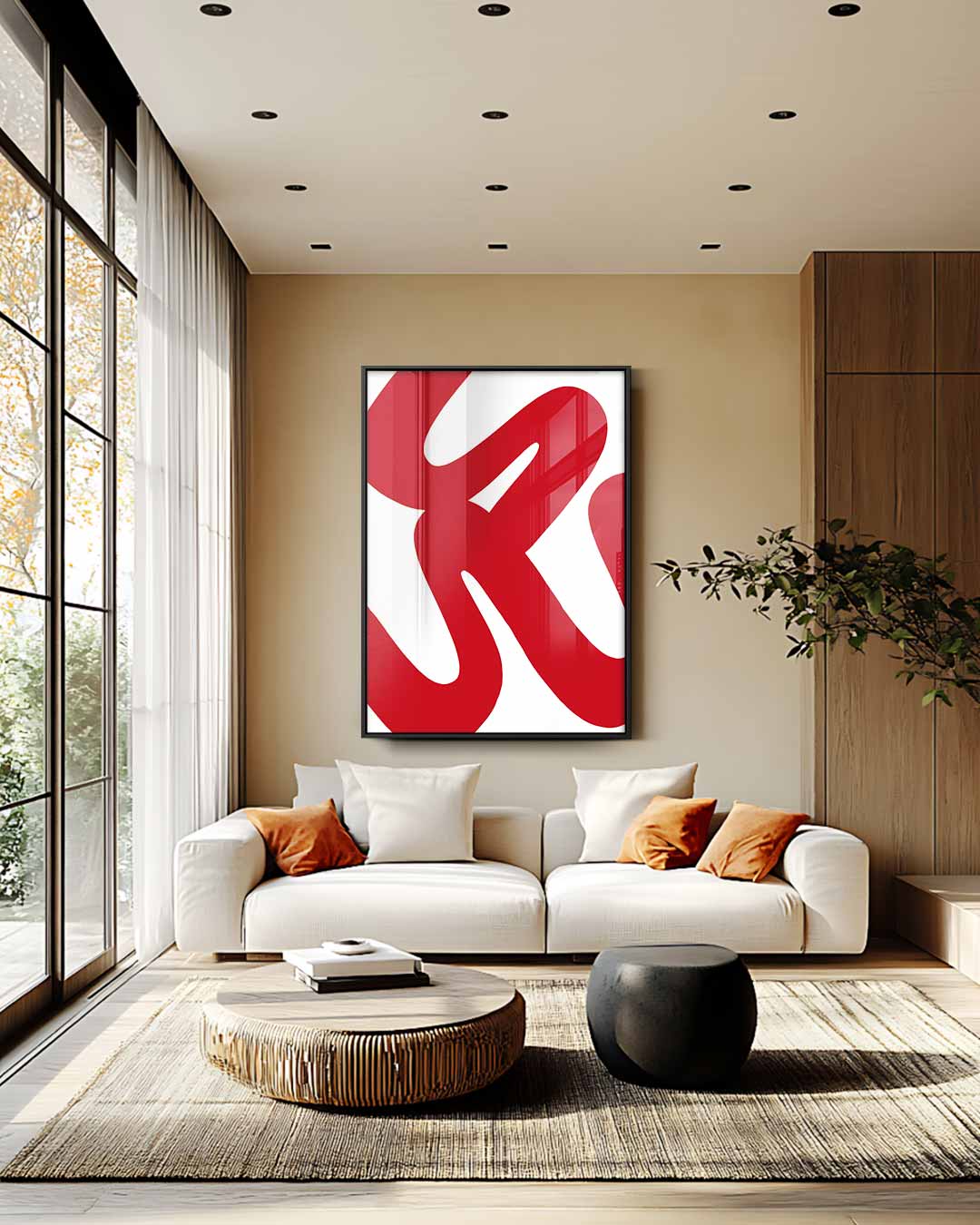 Dynamisch Rood – staande wandkunst voor woonkamer of interieur