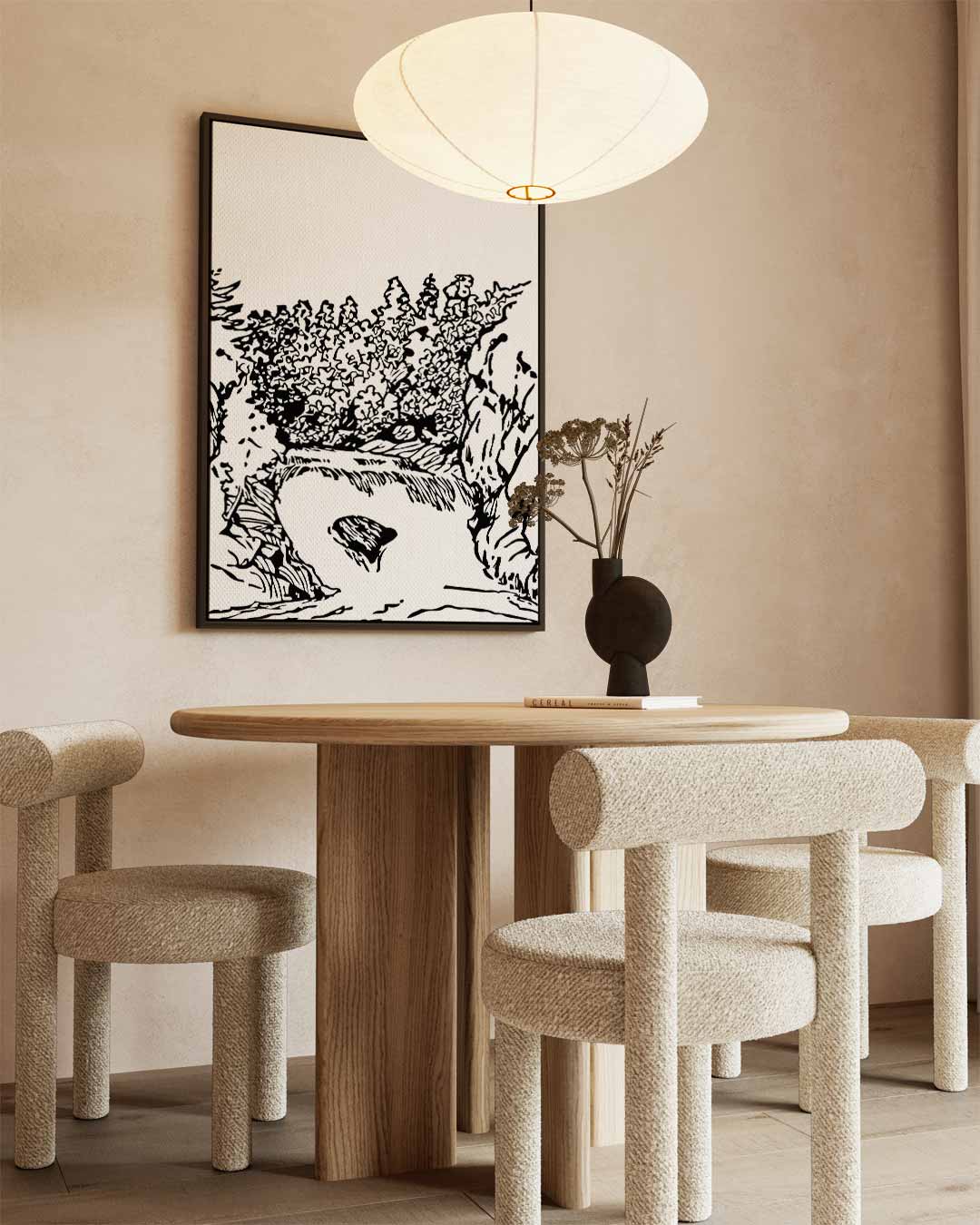 Zwart-wit Natuurlandschap – staand kunstwerk voor modern interieur