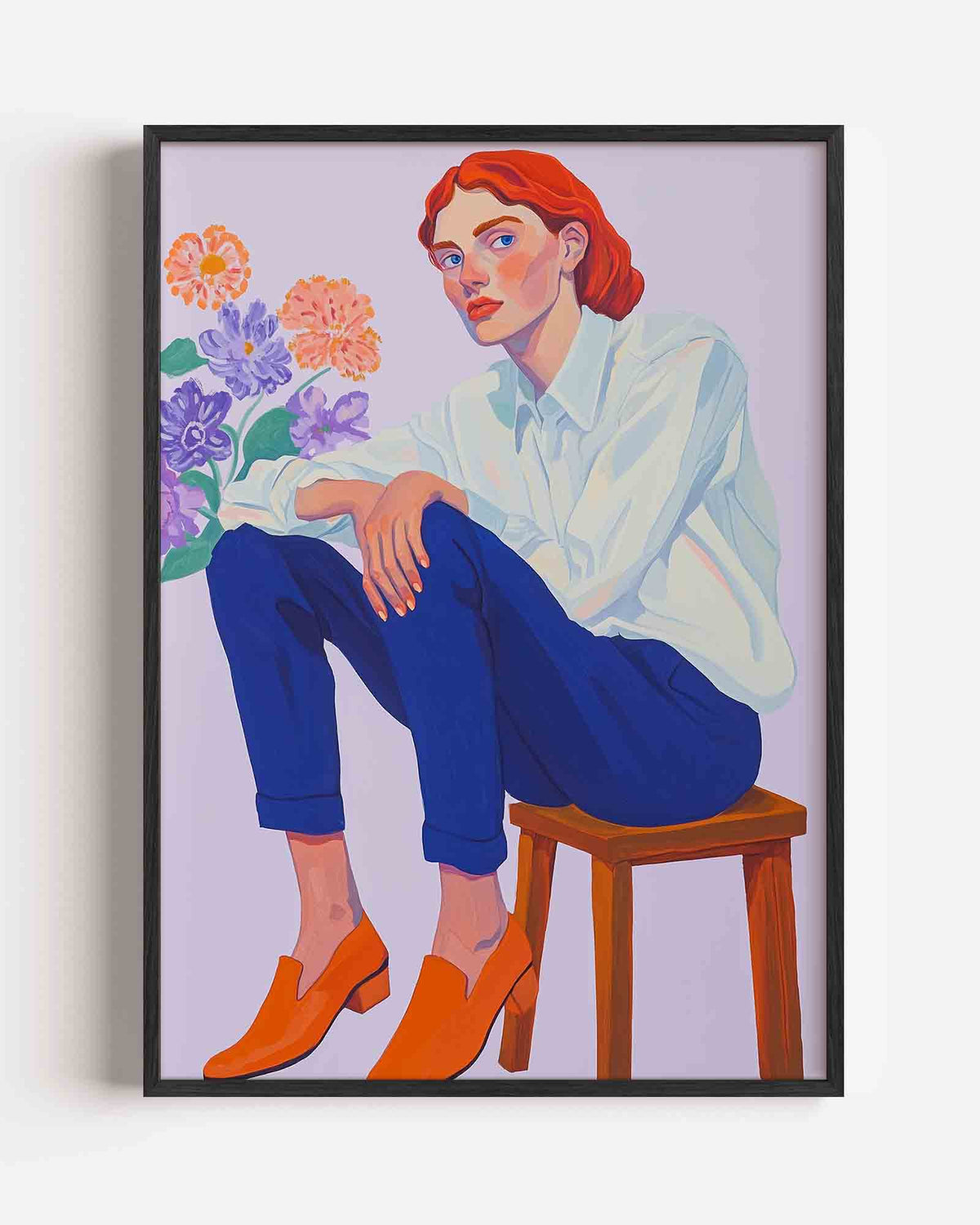 Vrouw met bloemen – moderne portret poster als wanddecoratie