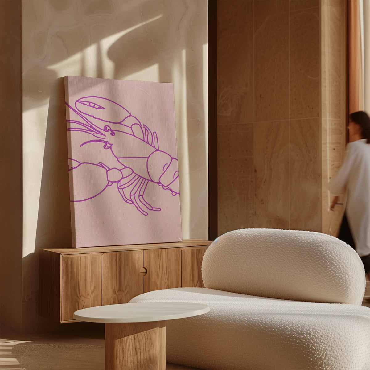 Vrolijke Roze Kreeft Illustratie – canvas wanddecoratie in portret formaat
