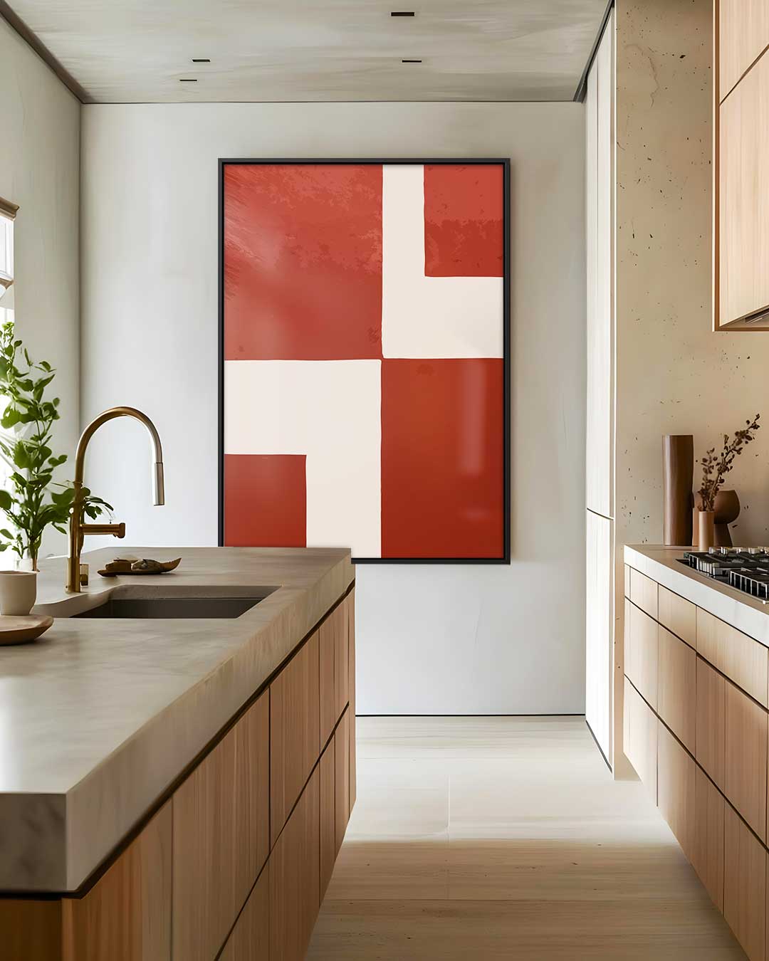 Abstract Rood-Blok Kunstwerk – dibond wanddecoratie in staand formaat