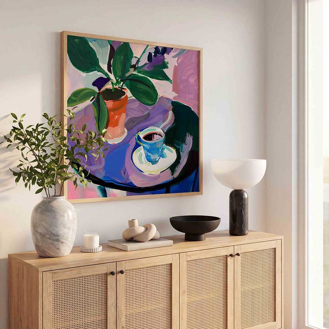 Plant en kopje – illustratie poster in vierkant formaat