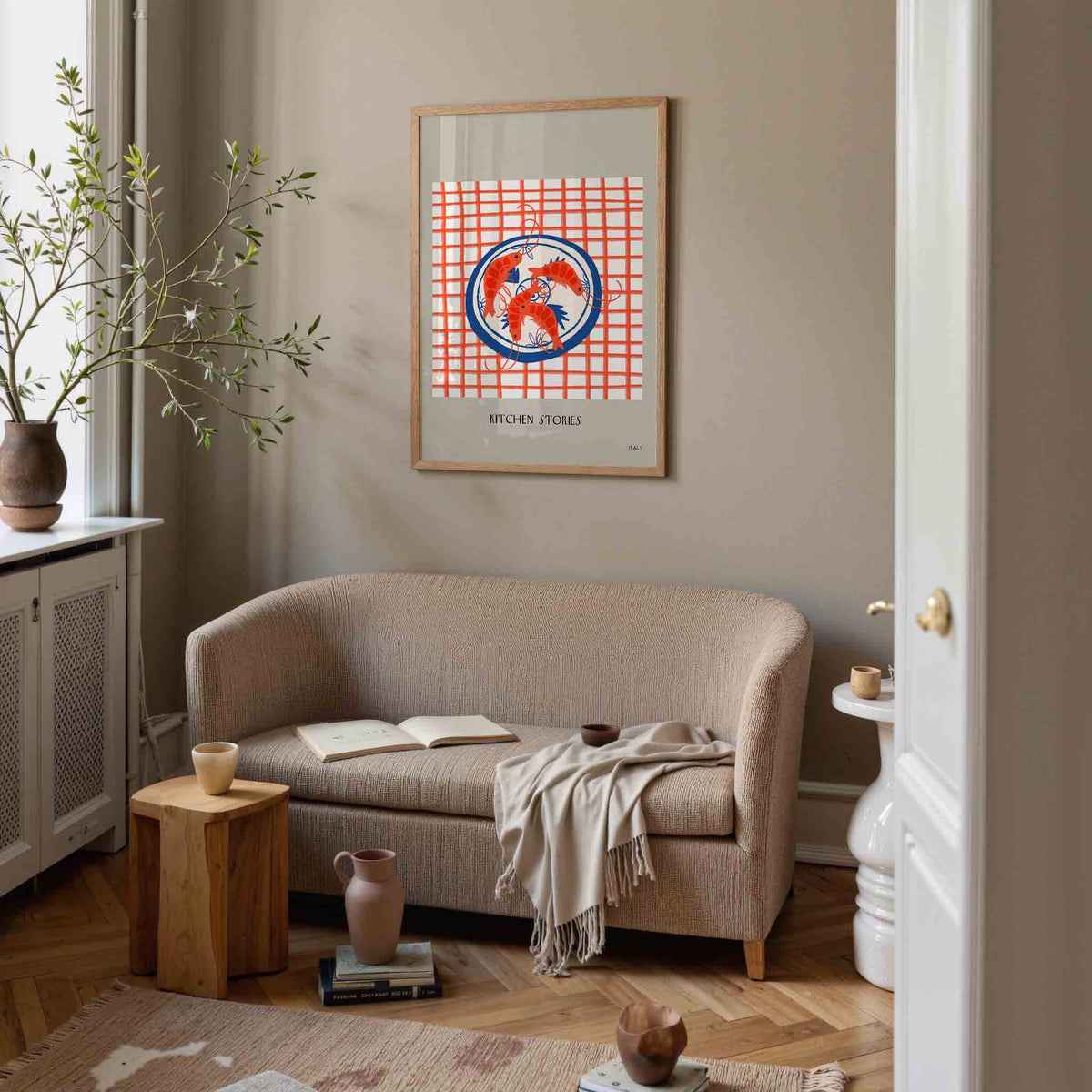Garnalen op bord – rustige poster in staand formaat