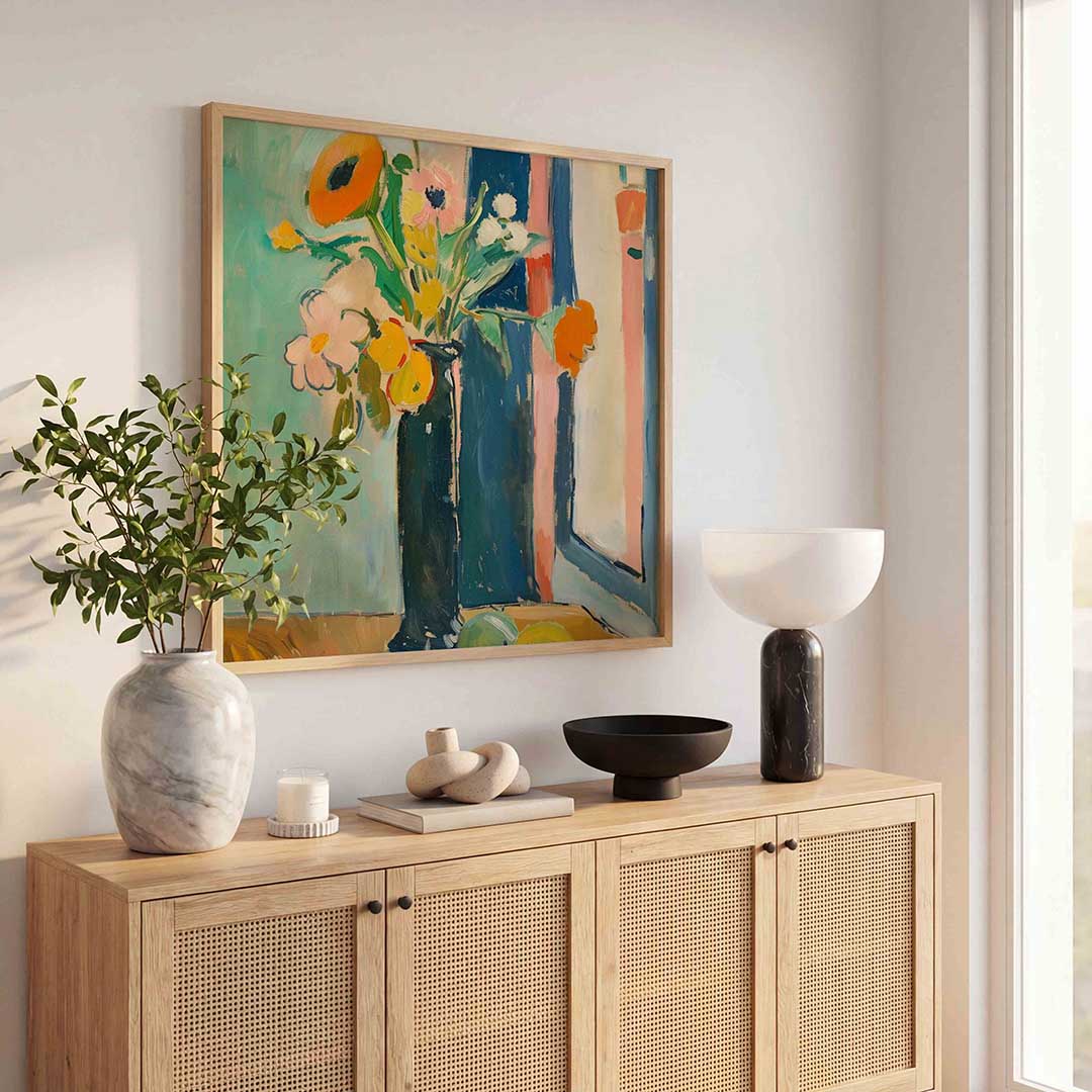 Bloemen in vaas – kunst en design poster in vierkant formaat
