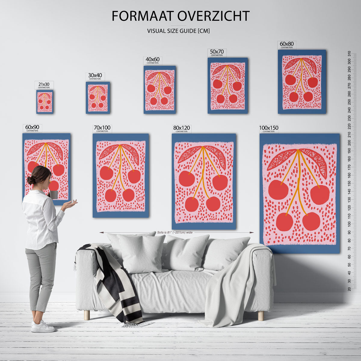 Kersen en bladeren – staande muurposter met botanisch thema