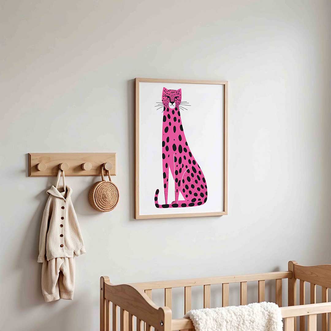 Roze luipaard – kinderposter in staand formaat