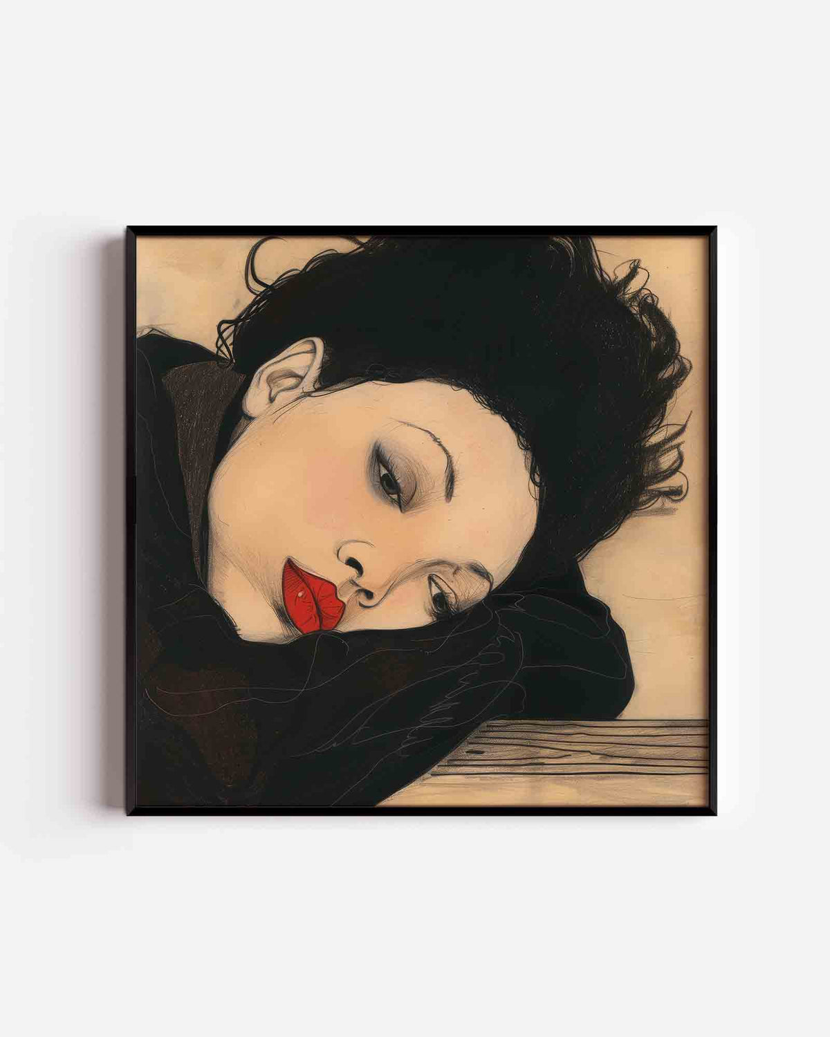Vrouw met rode lippen – design vierkante poster als wanddecoratie