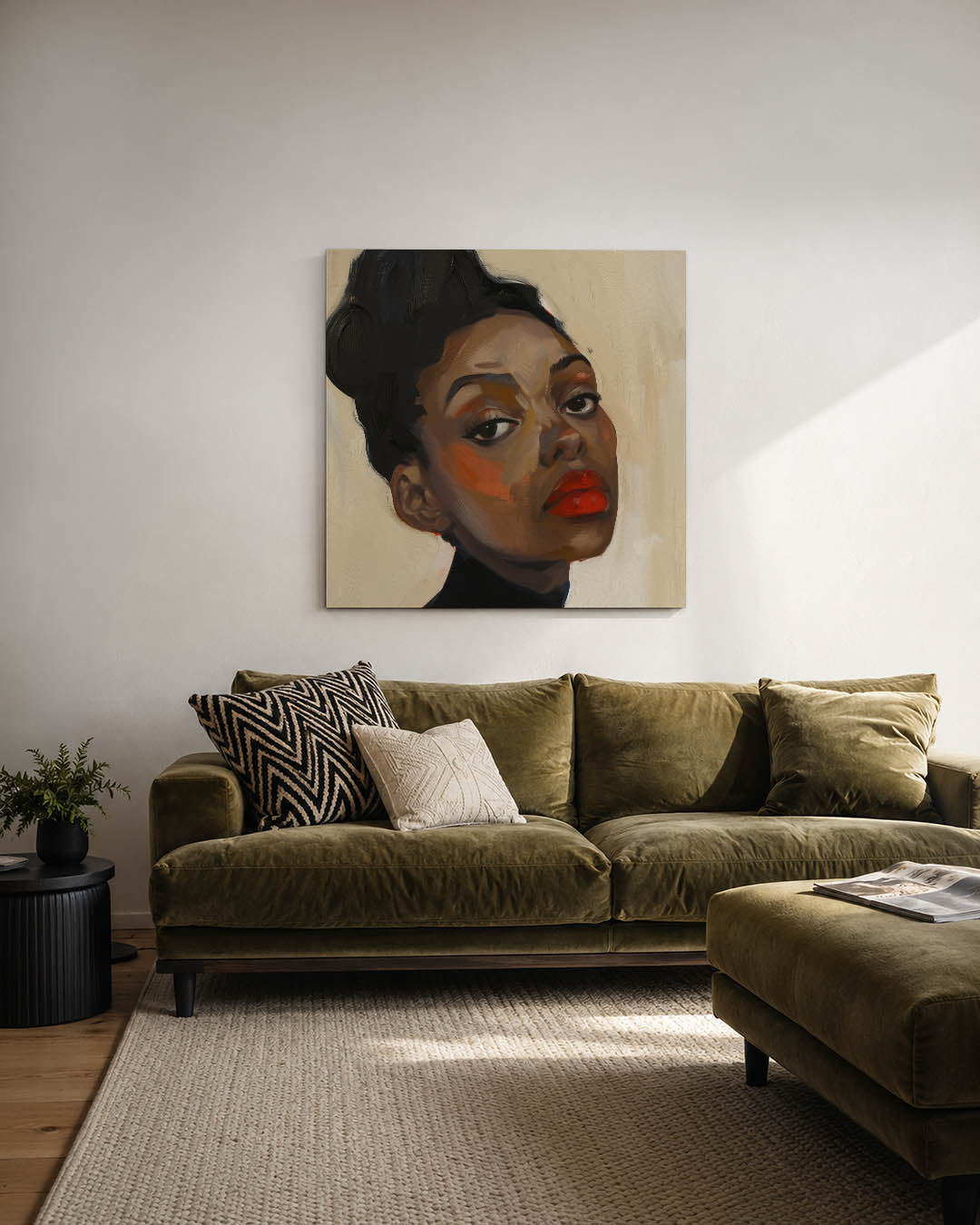 Portretstudie kunstwerk – derde productweergave – dit werk toont een portret met gedurfde penseelstreken. De warme kleuren en