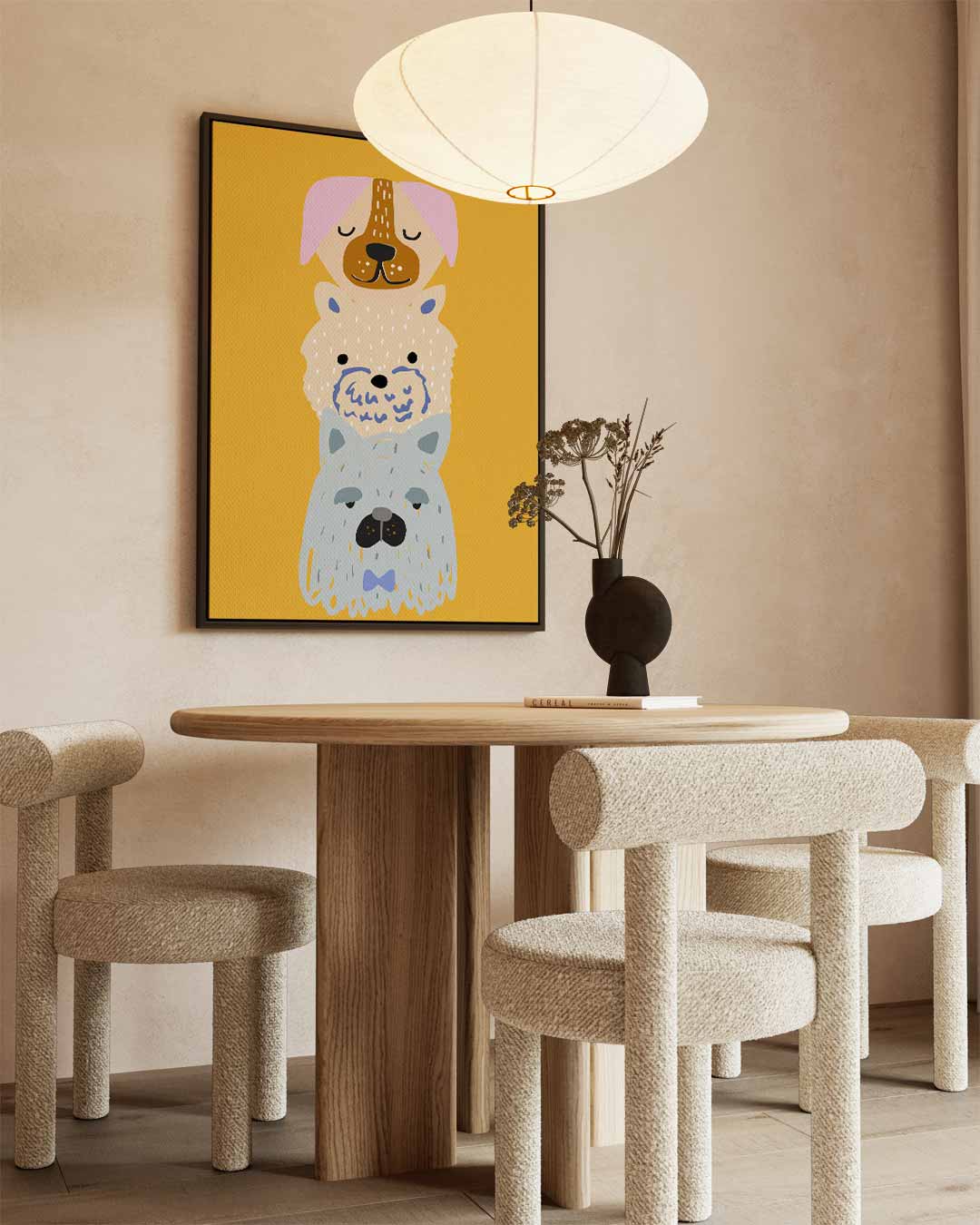 Speelse Hondenillustratie – staand kunstwerk voor modern interieur