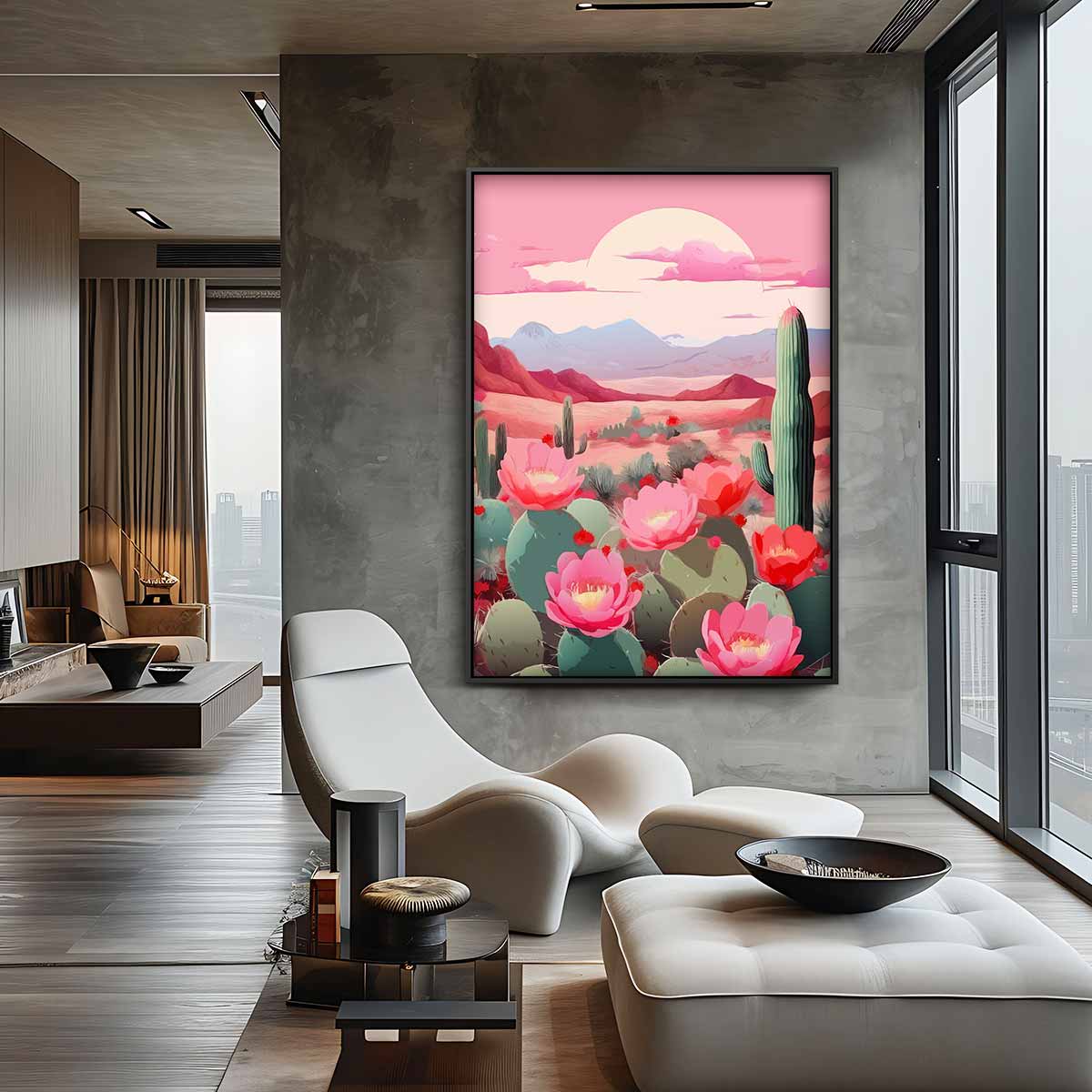 Woestijnbloemen in Bloei – staand kunstwerk voor modern interieur