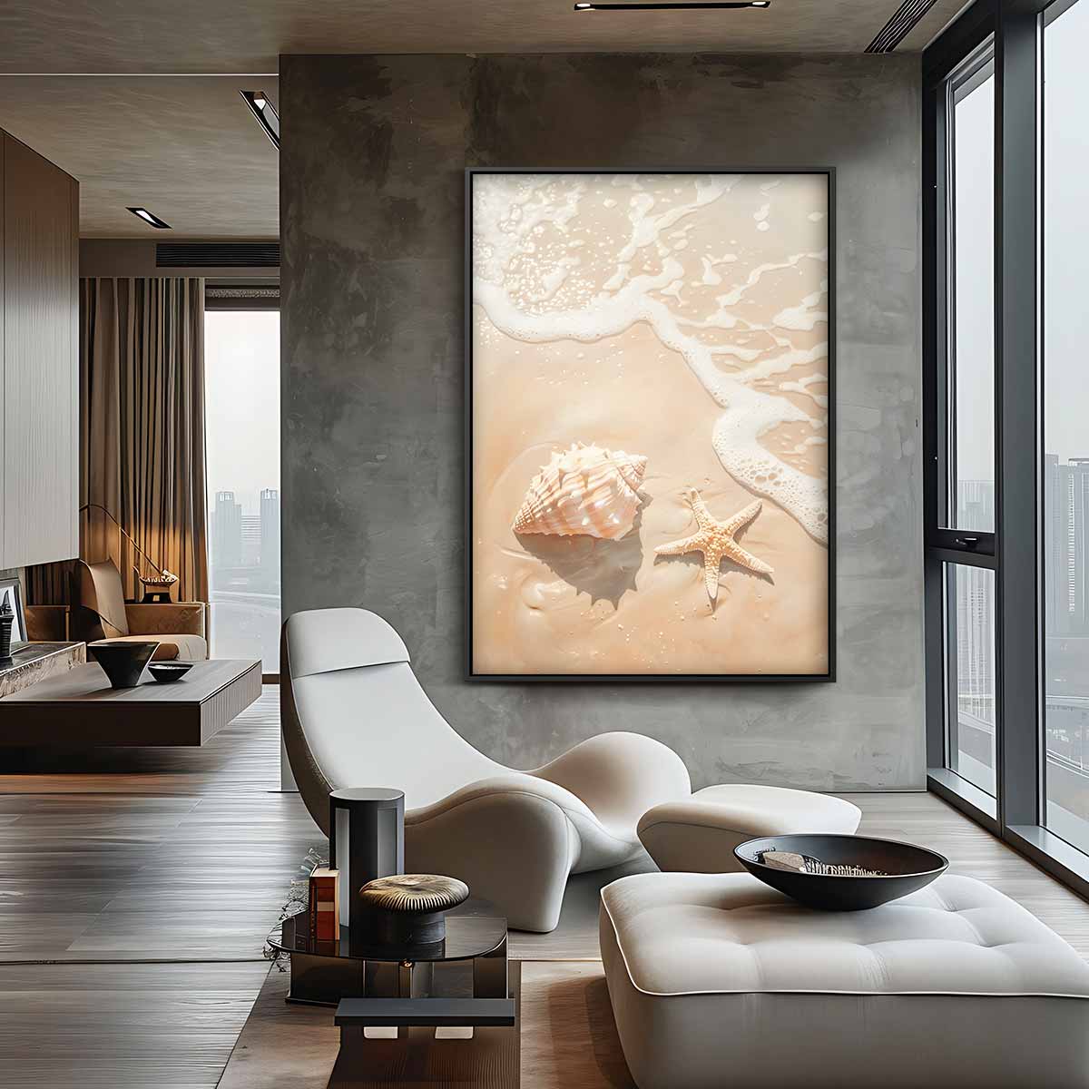 Zeegeheimen in Zacht Bruin – staande wandkunst voor woonkamer of interieur