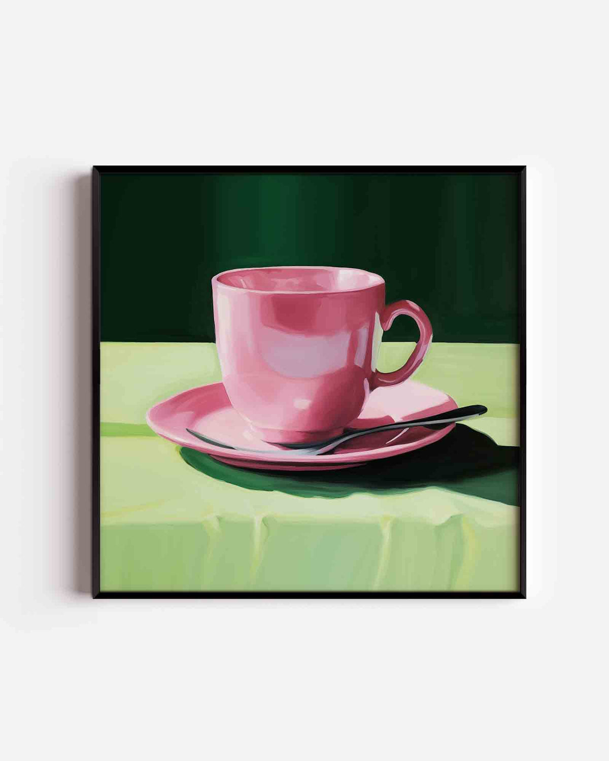 Roze kop en schotel – keuken vierkante poster als wanddecoratie
