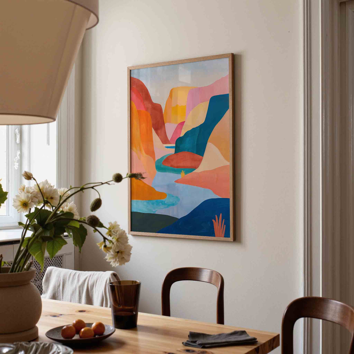 Abstracte landschapsweergave – eigentijdse illustratie poster in staand formaat