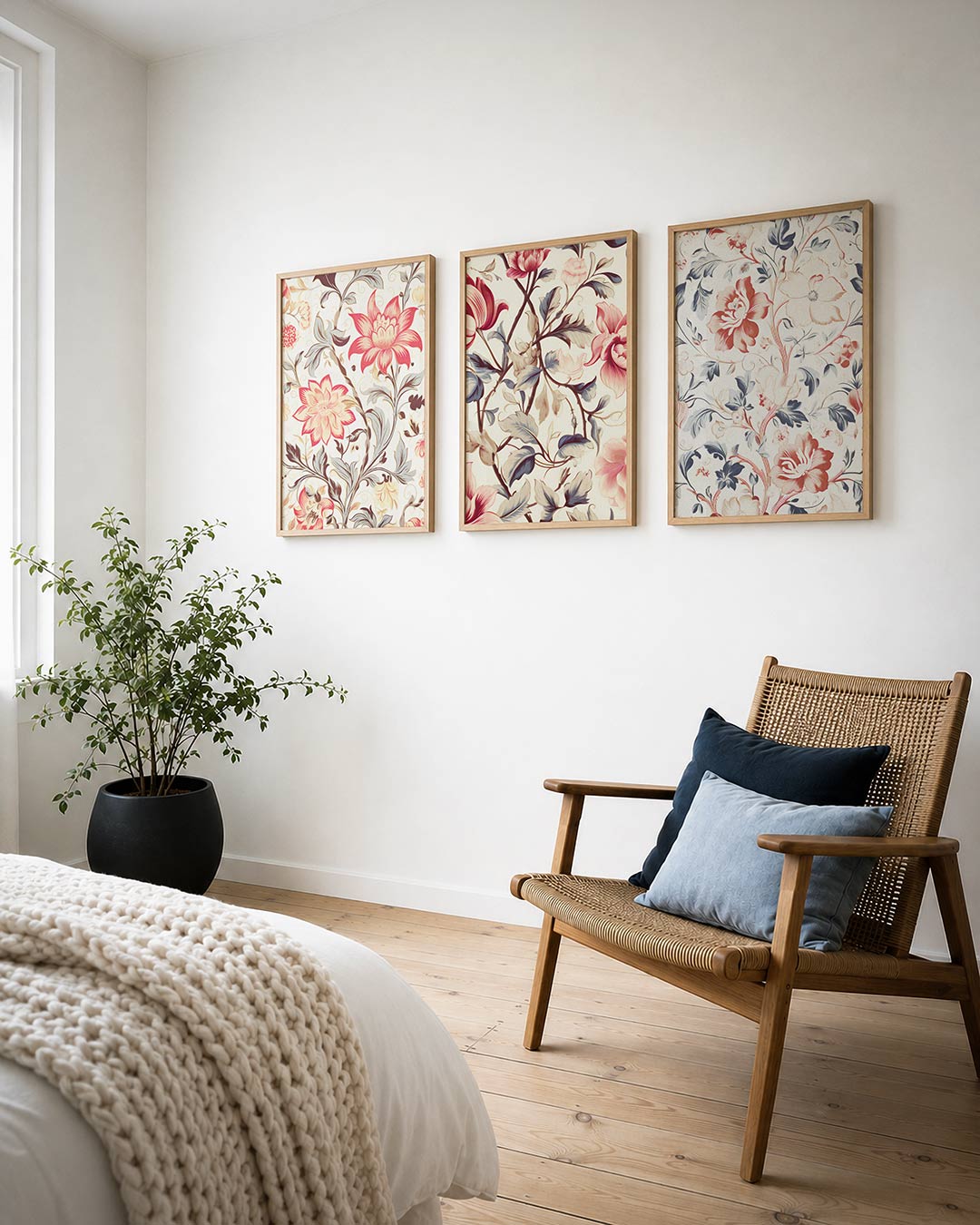 Bloemrijke vormen – deze posterset in drie delen toont sierlijke bloemen in zachte tinten – weergave 4