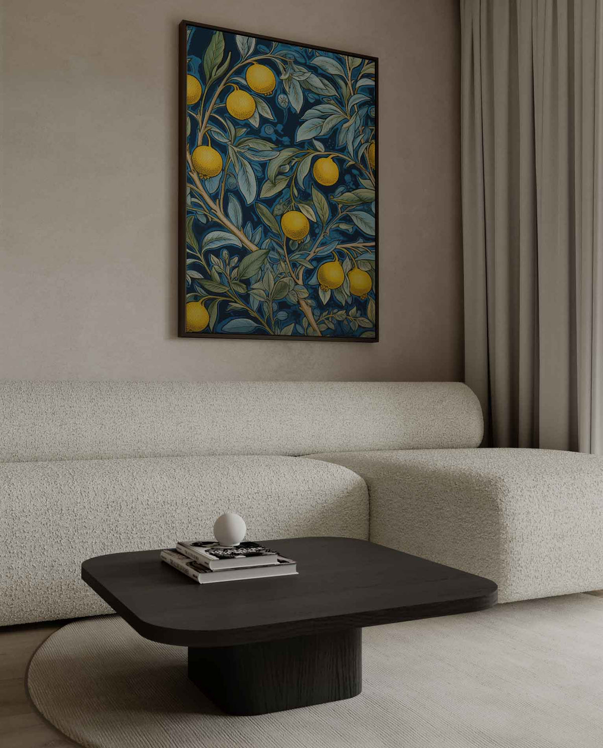 Zonnige Citroenen op Blauw – canvas wanddecoratie in portret formaat