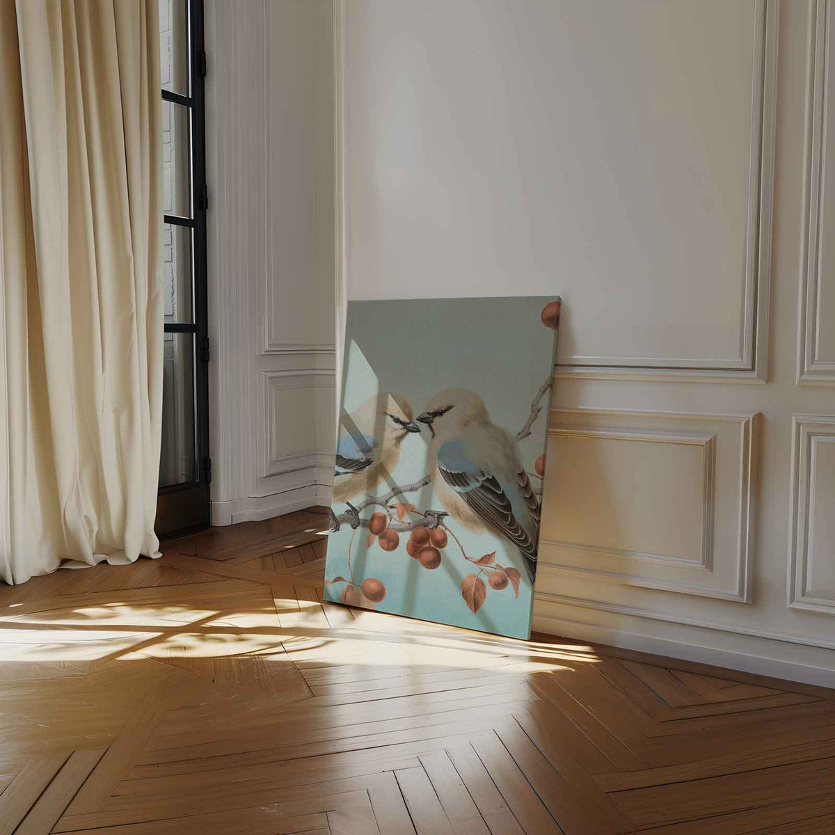 Twee Vogels op een Tak – staand kunstwerk voor modern interieur