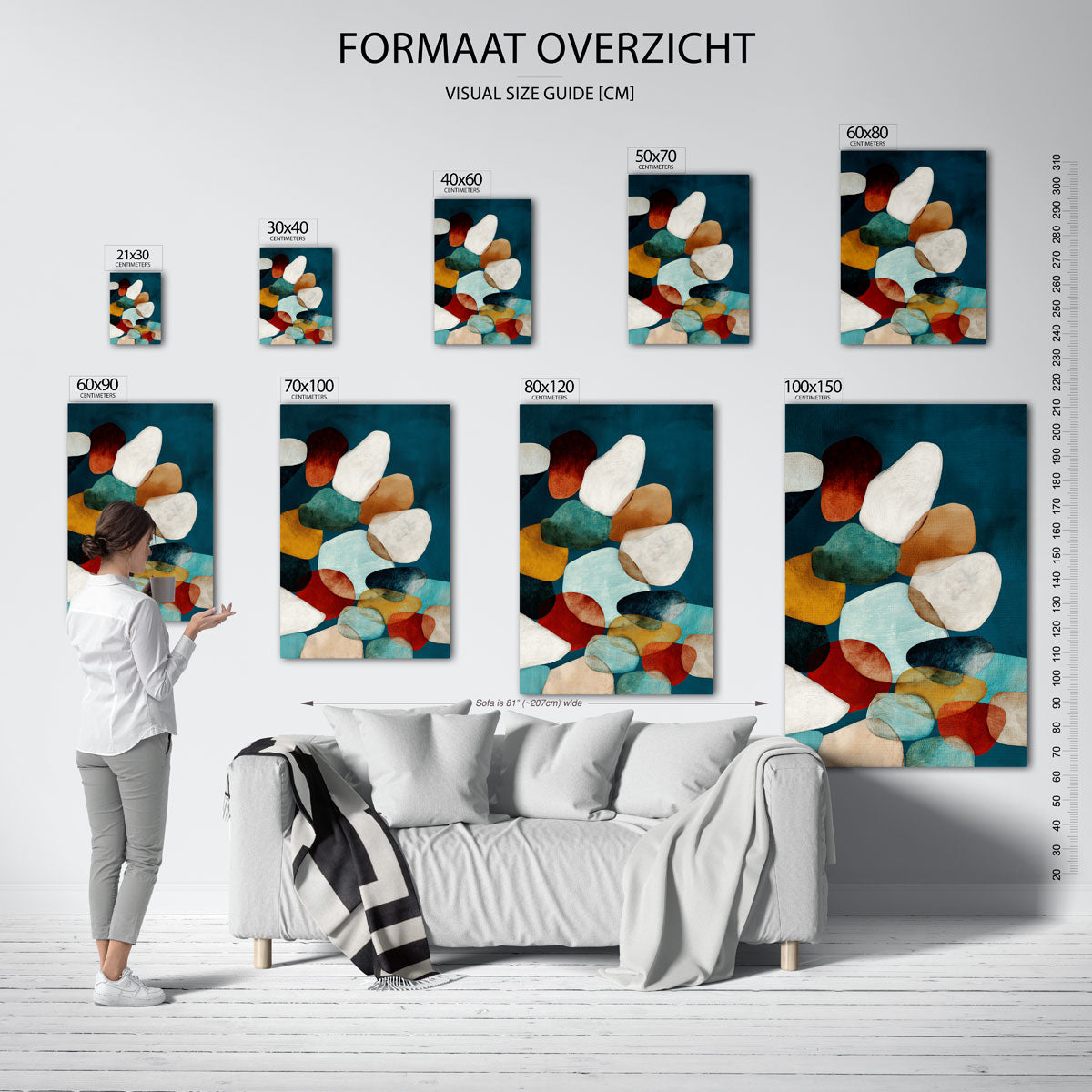 Gekleurde stenen – staande muurposter met abstracte vormen