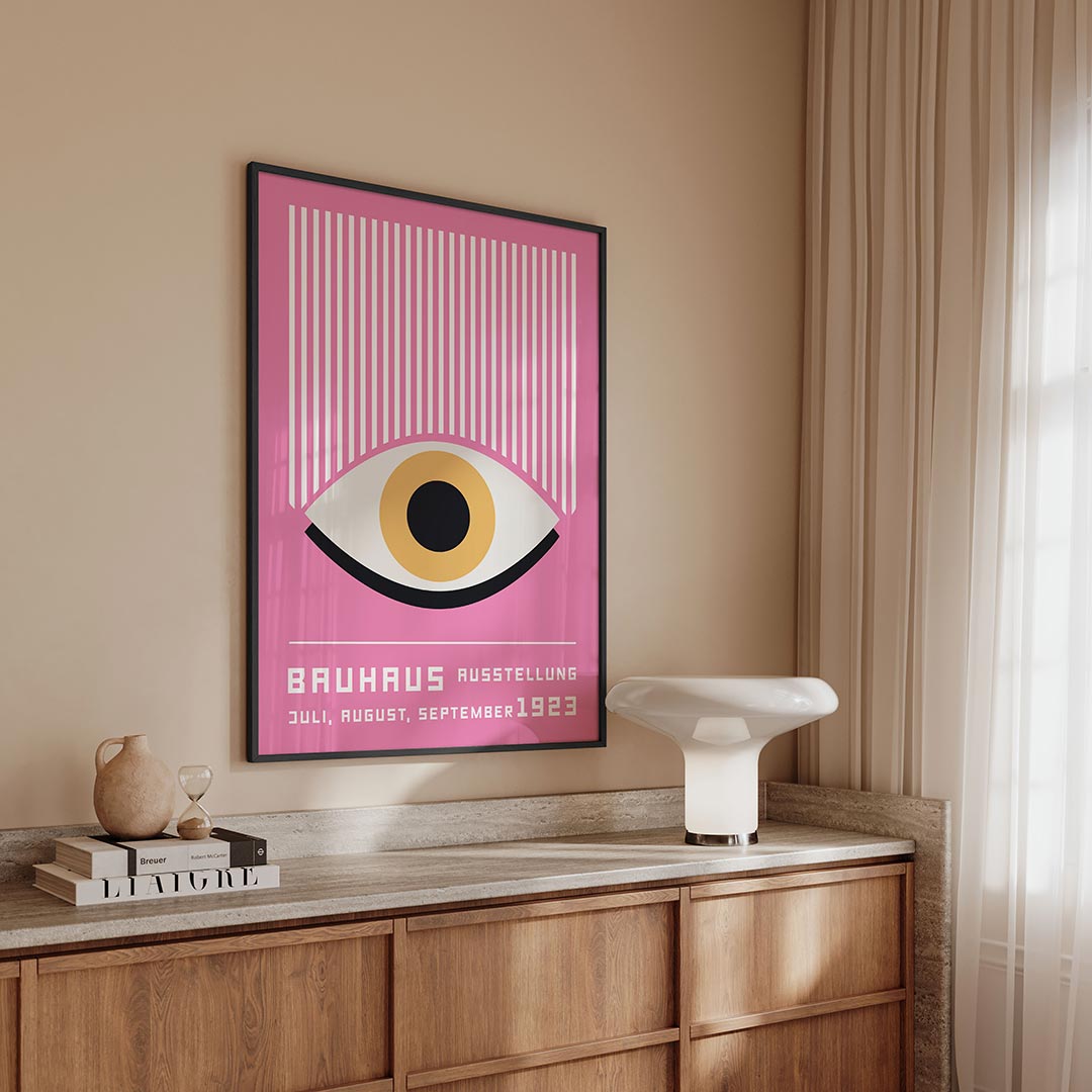 Oog en lijnen – geometrische Bauhaus poster in staand formaat