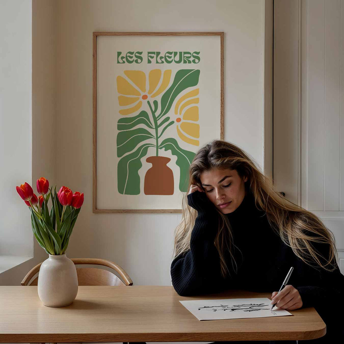 Bloemrijke Vaas – bloemen poster als moderne staande wanddecoratie