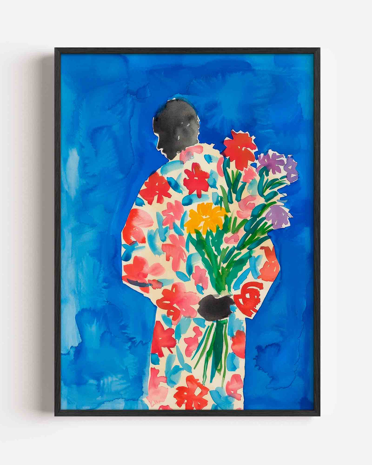 Figuur met bloemen – kleurrijke illustratie portret poster als wanddecoratie